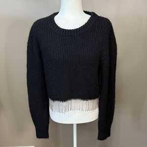 Astr Black Sweater with Fringe Detail